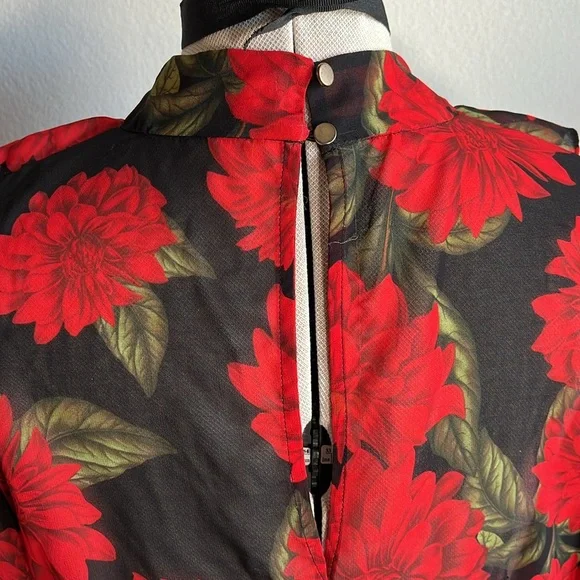 KEEPSAKE sheer red floral dark romance tie neck blouse - Picture 6 of 9